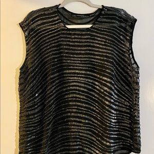 All Saints Black Sheen Sequin Top